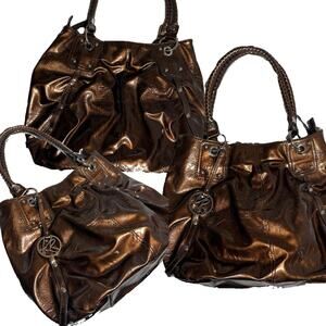 Brown metallic leather shoulder bag